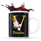 Mug noir Valentine Lettre Fleur - Planetee