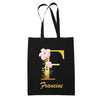 Tote Bag noir Francine Lettre Fleur - Planetee