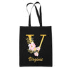 Tote Bag noir Virginie Lettre Fleur - Planetee