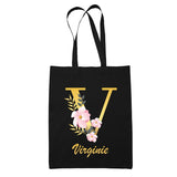 Tote Bag noir Virginie Lettre Fleur - Planetee