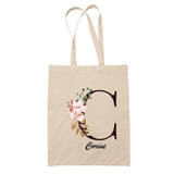 Tote Bag beige Corine Lettre Fleur - Planetee
