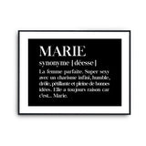 Affiche Marie Prénom définition Humour - Planetee