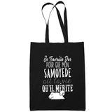 Sac Tote Bag Samoyède Je travaille dur Noir - Planetee