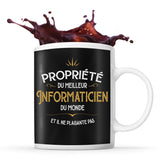 Mug noir Propriété du Meilleur Informaticien - Planetee