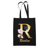 Tote Bag noir Roseline Lettre Fleur - Planetee
