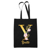 Tote Bag noir Yvette Lettre Fleur - Planetee