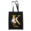Tote Bag noir Kélya Lettre Fleur - Planetee
