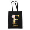 Tote Bag noir Farida Lettre Fleur - Planetee