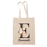 Tote Bag beige Emmanuelle Lettre Fleur - Planetee