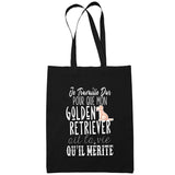 Sac Tote Bag Golden Retriever Je travaille dur Noir - Planetee