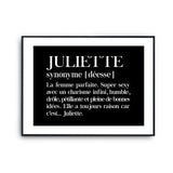 Affiche Juliette Prénom définition Humour - Planetee