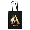 Tote Bag noir Amélia Lettre Fleur - Planetee