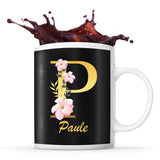 Mug noir Paule Lettre Fleur - Planetee