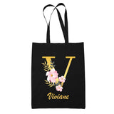 Tote Bag noir Viviane Lettre Fleur - Planetee