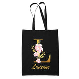 Tote Bag noir Lucienne Lettre Fleur - Planetee