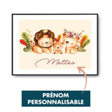 Affiche Enfant et Bébé Prénom Personnalisable Animaux Lion - Planetee