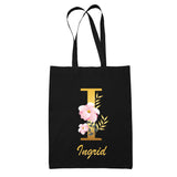 Tote Bag noir Ingrid Lettre Fleur - Planetee