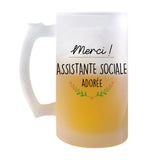 Chope de bière Merci Assistante sociale Adorée - Planetee