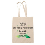 Sac Tote Bag Merci Auxiliaire de puériculture Inoubliable Femme - Planetee