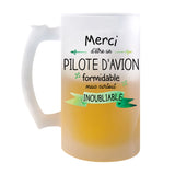 Chope de bière Merci Pilote d'avion Inoubliable Homme - Planetee