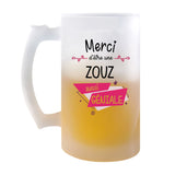 Chope de bière Merci Zouz Géniale - Planetee