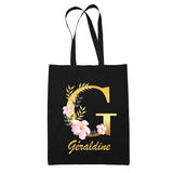 Tote Bag noir Géraldine Lettre Fleur - Planetee