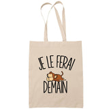 Sac Tote Bag singe je le ferai demain beige - Planetee