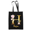 Tote Bag noir Hafsa Lettre Fleur - Planetee