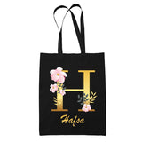 Tote Bag noir Hafsa Lettre Fleur - Planetee