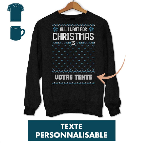 Noël - All I want for Christmas Bleu - Personnalisable - Planetee