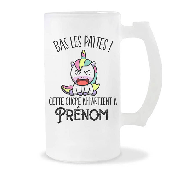 Chope de bière Prénom personnalisable Licorne bas les pattes - Planetee