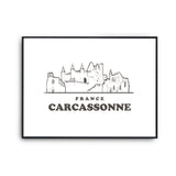 Affiche Carcassonne | Poster Tableau dessin ville de France pour décoration murale qualité papier Premium A4 - Planetee