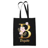 Tote Bag noir Brigitte Lettre Fleur - Planetee