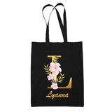 Tote Bag noir Lyanna Lettre Fleur - Planetee