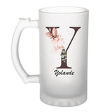 Chope de bière Yolande Lettre Fleur - Planetee