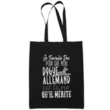 Sac Tote Bag Dogue Allemand Je travaille dur Noir - Planetee