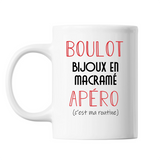 Mug Bijoux en macramé C'est ma Routine Blanc - Planetee