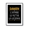 Affiche Damien prénom mythe légende Jaune - Planetee