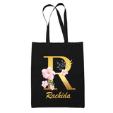 Tote Bag noir Rachida Lettre Fleur - Planetee