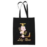 Tote Bag noir Lily-Rose Lettre Fleur - Planetee