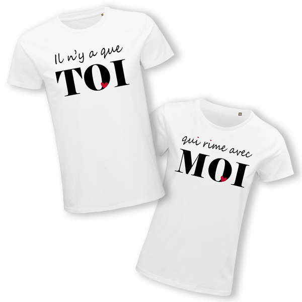 T-shirt couple Toi qui rime avec Moi -version blanc - Planetee