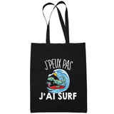 Sac Tote Bag Surf Tyrannosaure Je peux pas Noir - Planetee