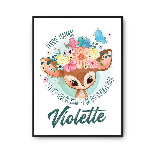 Affiche prénom Violette Biche - Planetee