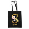 Tote Bag noir Sara Lettre Fleur - Planetee
