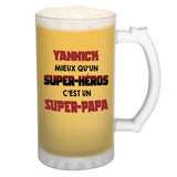 Chope de bière Yannick Super Héros Super Papa - Planetee