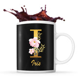 Mug noir Iris Lettre Fleur - Planetee
