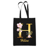 Tote Bag noir Hélène Lettre Fleur - Planetee