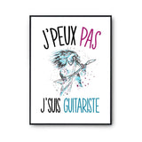 Affiche Guitariste femme j'peux pas Blanc Premium - Planetee