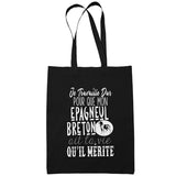 Sac Tote Bag Épagneul Breton Je travaille dur Noir - Planetee