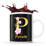 Mug noir Pierrette Lettre Fleur - Planetee